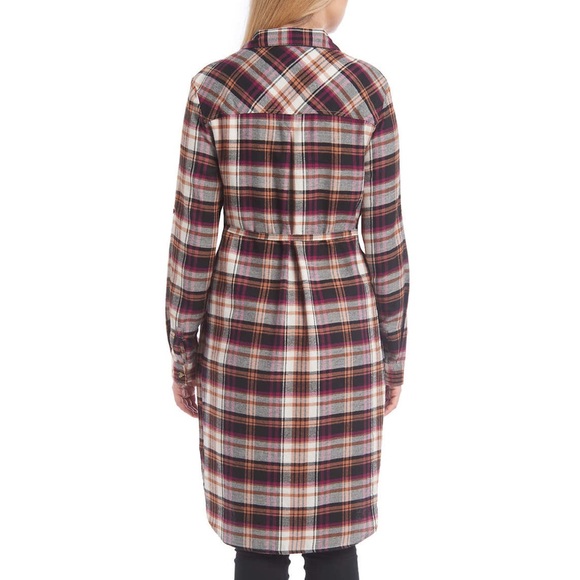 🔥 Brown Flannel Plaid Shirt Dress Medium Button - Picture 3 of 3